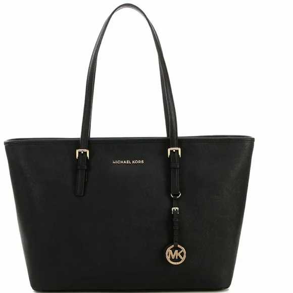 Michael Kors Jet Set Saffiano Black Leather Tote - Picture 1 of 8